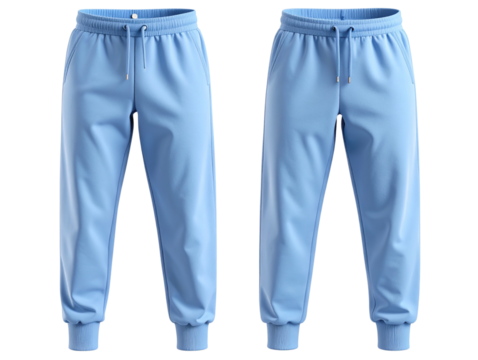 3D Floating Powder Blue Joggers with Dual View, Activewear Mockup, Transparent Background.