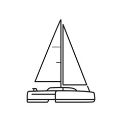 Simple line art catamaran boat with sails on water design