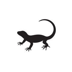 Silhouette of Lizard Standing with Curved Tail and Four Legs