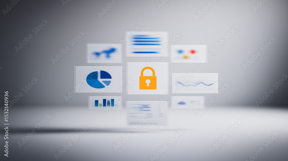 Poster data security and charts: this conceptual image features abstract charts, graphs, and data analysis 