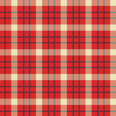 Seamless red and navy plaid pattern with cream accents, design for fabric, wallpaper, and backgrounds