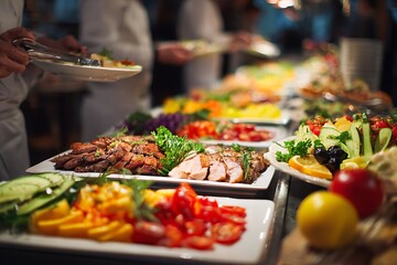 Obraz premium Lively indoor buffet with diverse tasty food options