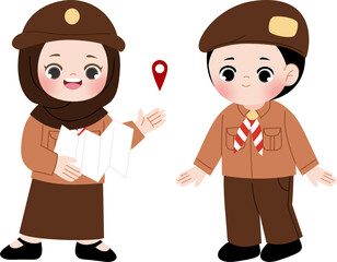 cute pramuka kid scout cartoon character