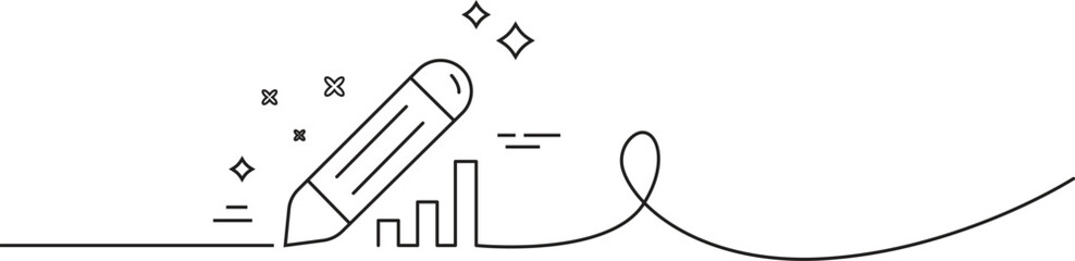 Edit statistics line icon. Single line with curl. Pencil chart sign. Seo management symbol. Edit statistics single outline ribbon. Loop curve pattern. Vector