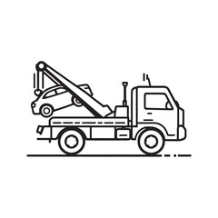Naklejka premium Simple tow truck line drawing minimalistic vector graphic