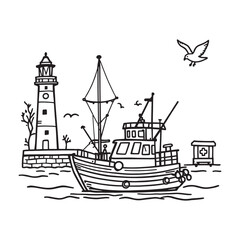 Fototapeta premium Simple vector illustration of marina with yachts and piers