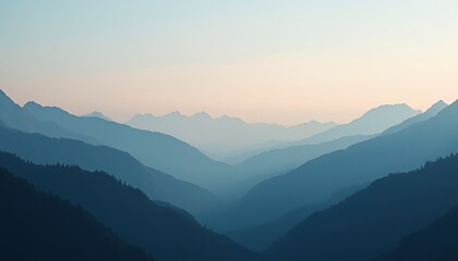 Obraz premium Blue mountain range with layered peaks against a soft gradient sky.