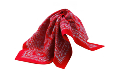 Red paisley bandana fabric accessory isolated on a transparent background