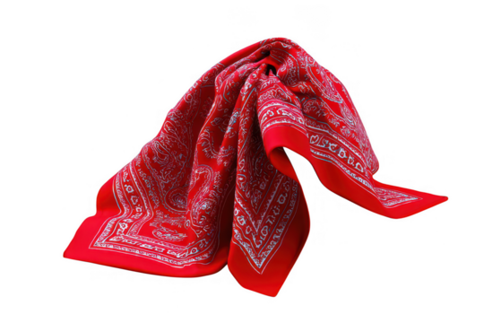 Red paisley bandana fabric accessory isolated on a transparent background