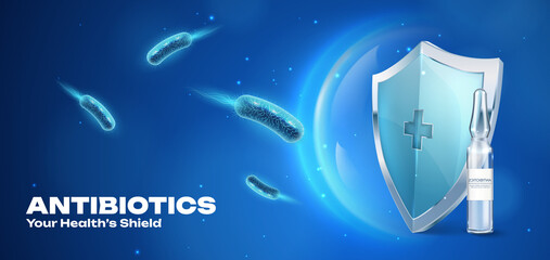 Antibiotics Realistic Healthcare horizontal banner