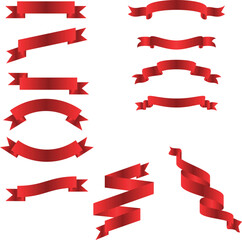 Set of ribbon design element in red gradient color