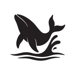Obraz premium Silhouette of Whale Jumping Out of Ocean Splashing Water Waves