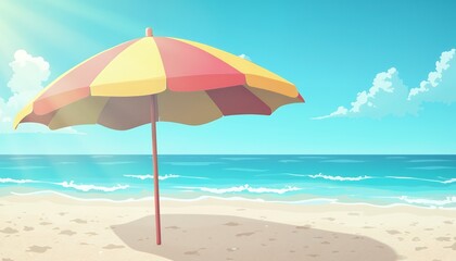 Beach with umbrella, sea and clear sky