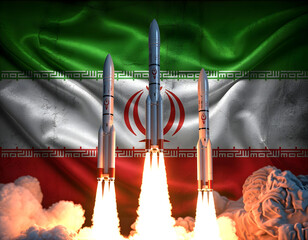 powerful iranian rocket launch with national flag showcasing military advancement
