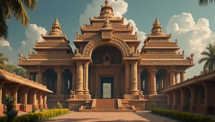 Fototapeta premium Temple Architecture with Sandstone Walls and Sky