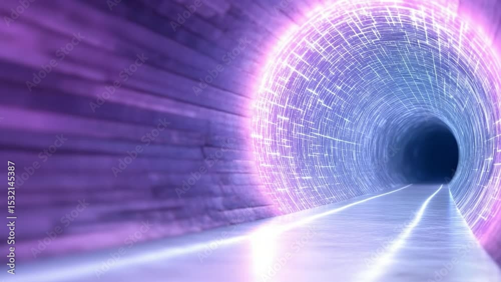 Poster Tunnel of Light: A mesmerizing tunnel of light, radiating an aura of wonder and possibility. It hints at a journey, a portal, or a connection. Its surreal glow evokes curiosity and intrigue.
