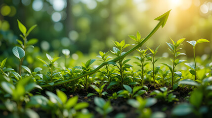 Obraz premium Green financial growth graph among plants, sustainable progress, vibrant nature, detailed and bright