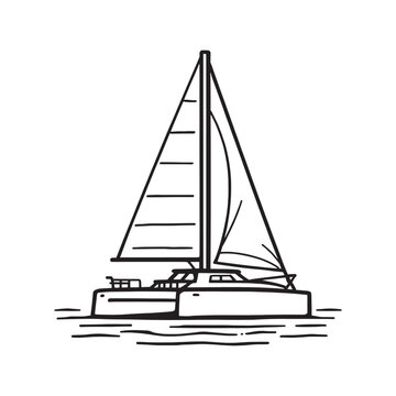 Stylized catamaran outline vector drawing for nautical theme.