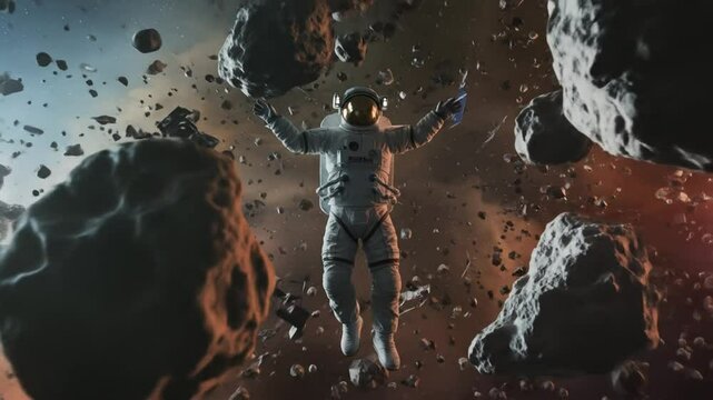 astronaut on rocky background
