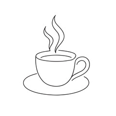 Fototapeta premium Hot Cup of Coffee with Steam in Minimal Line Art