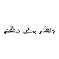 Obraz premium Tugboat line art illustration of harbor tow vessel