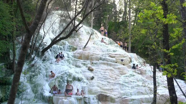 Europe, Italy  Bagni San Filippo natural termal bath in Tuscany, Italy. Hot cristalline water of spa. thermal baths, Siena ,Tuscany Val D'orcia 