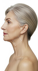 50years Woman Face Lifting Arrows Showing Facial Rejuvenation Procedure Side Profile