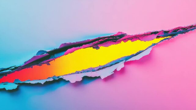Abstract colorful paper tearing effect on a gradient background.