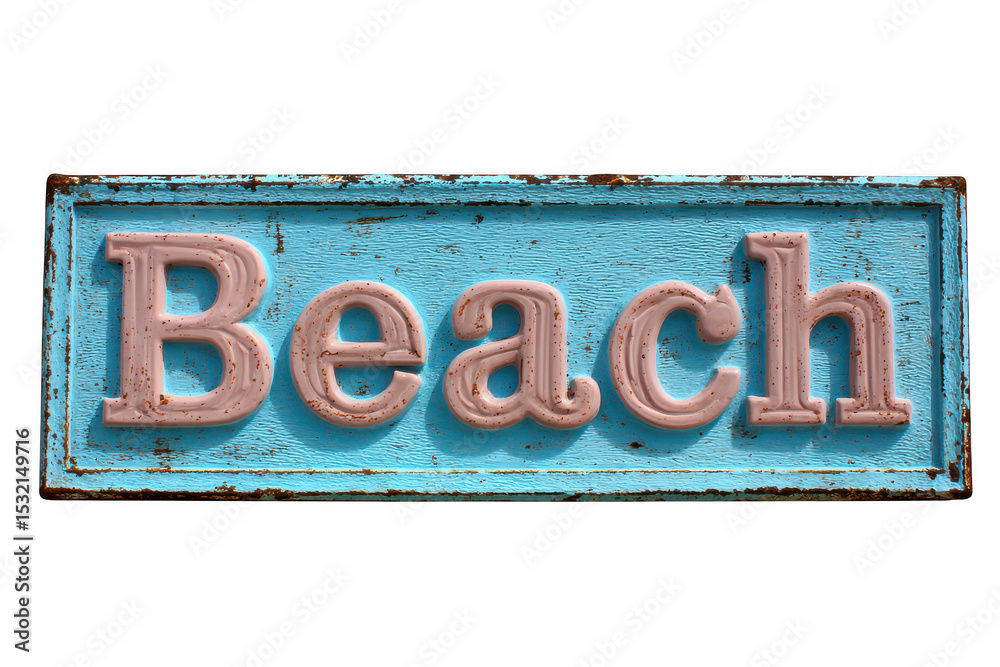 Fototapete rustic beach sign with textured letters isolated on a transparent background