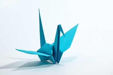 Blue Origami Crane on White
