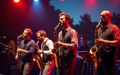 Fototapeta premium band of jazz and swing on stage outdoor. High quality
