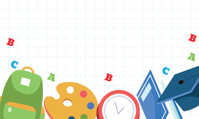  Blank checkered background with school items for writing and web design