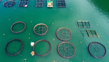 Floating Fish Cages in Coastal Aquaculture Zones