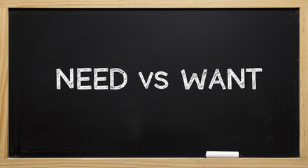 Blackboard with Chalk Message: Need Versus Want for Financial Awareness