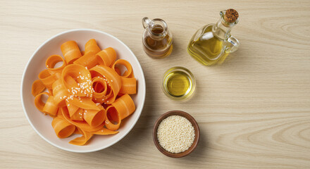 Overhead Shot of Carrot Salad with Sesame and Dressing