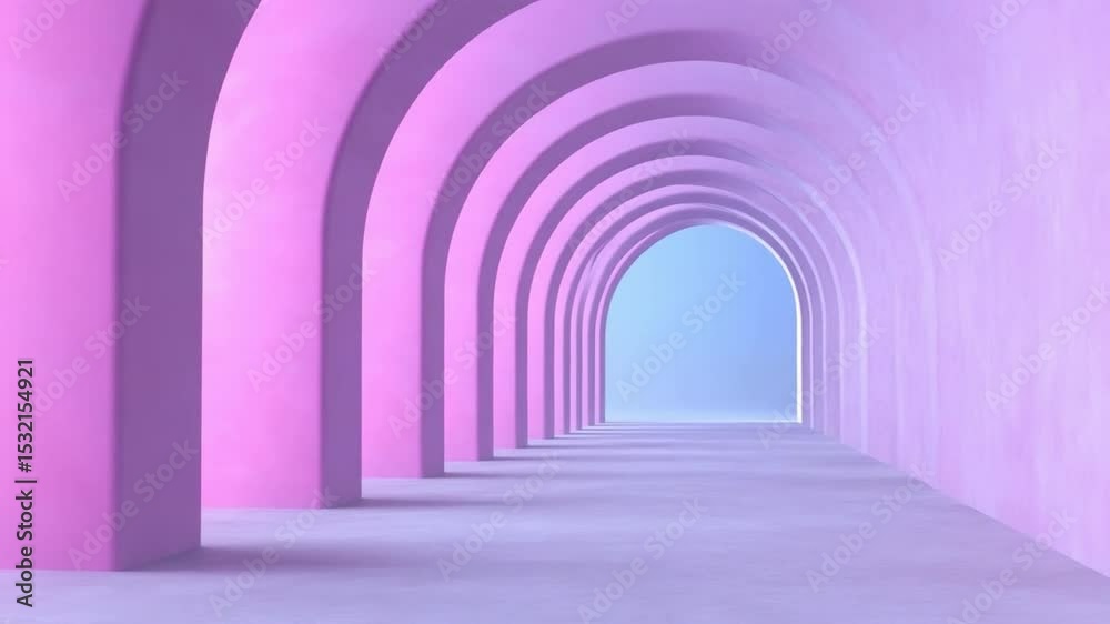 Poster Archway Dreamscape: A serene path of repeating arches draws the eye towards a distant, ethereal light, creating a sense of endless possibilities and a journey through tranquility.