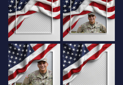 Square Posts With American Flag Mockup