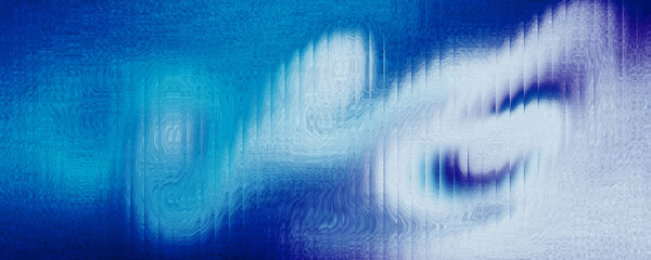 Abstract background gradient blue white liquid shiny with stripes effect. Refraction of wavy striped glass.