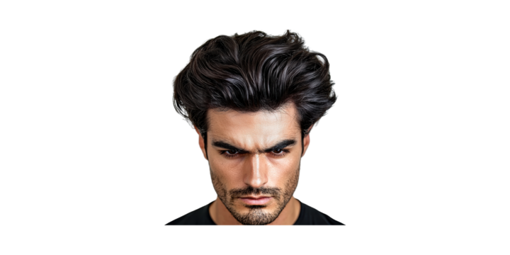 Man With Intense Expression And Stylish Hair. Confidence And Grooming Focus Isolated On Transparent Background