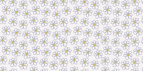 Outline Blue Flower Seamless Pattern