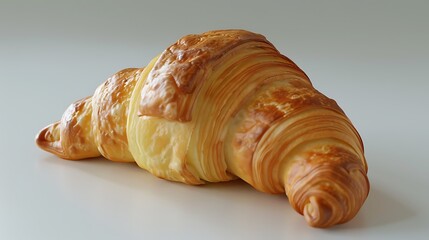 Golden brown croissant pastry flaky layers close up view baked goods bread