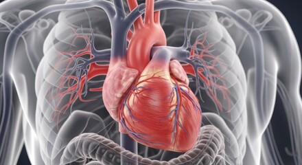 Human heart anatomy illustration. Cardiovascular system and internal organs.