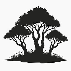 Silhouette of three trees with grass in a minimalist design  