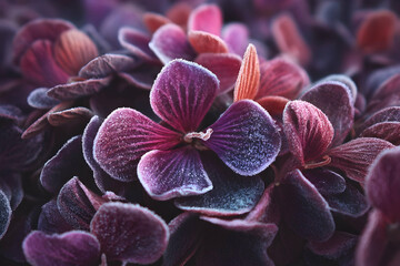 Close-up view of frost-covered flower petals.