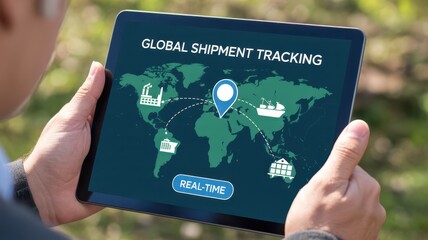 Global shipment tracking displayed on a tablet.