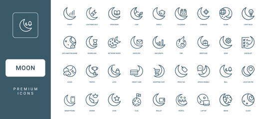 moon shape integrated concepts collection outline icons