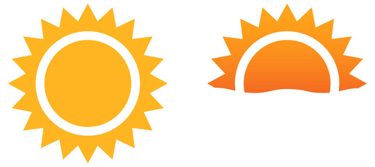 Sun illustrations: full sun and sunset vector graphics