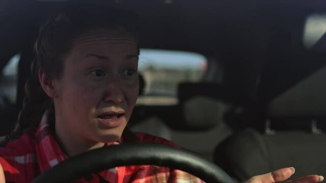 Female Driver making a phone call while conflicts at Parking Lot 
