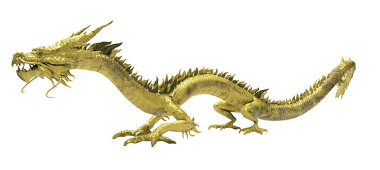 Golden Chinese dragon sculpture in dynamic pose