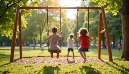 Children on swing set in park